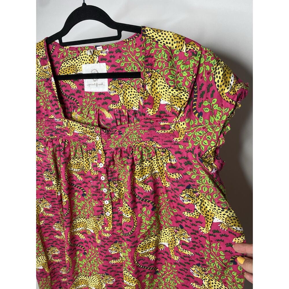 Printfresh Bagheera Pintuck Sleep Dress Women's Plus 1X Cotton Pink Leopard - Picture 2 of 7